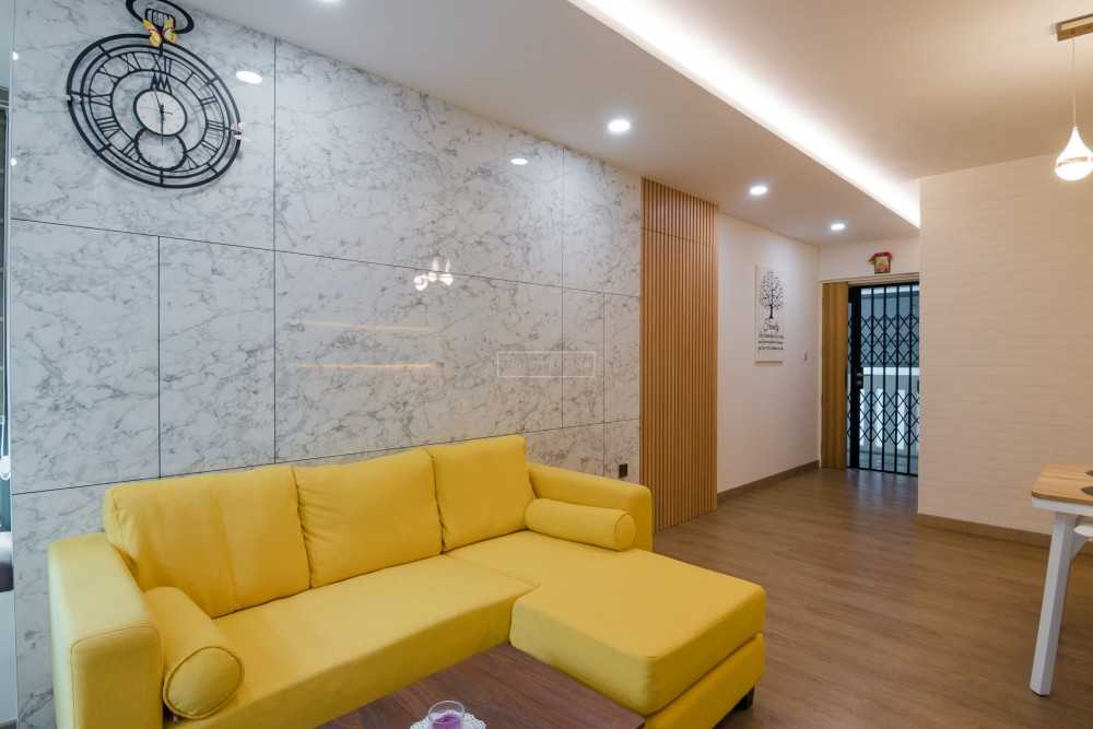 Scandinavian Living Room with Feature Wall and Cove Lighting