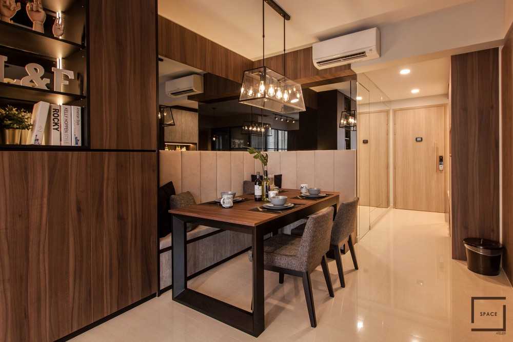 Industrial Dining Room with Drop Light and Dining Table