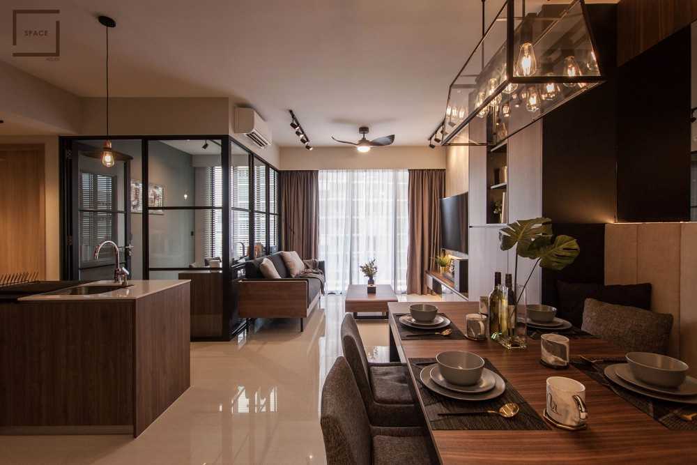 Industrial Living Room with TV Console and Ceiling Light