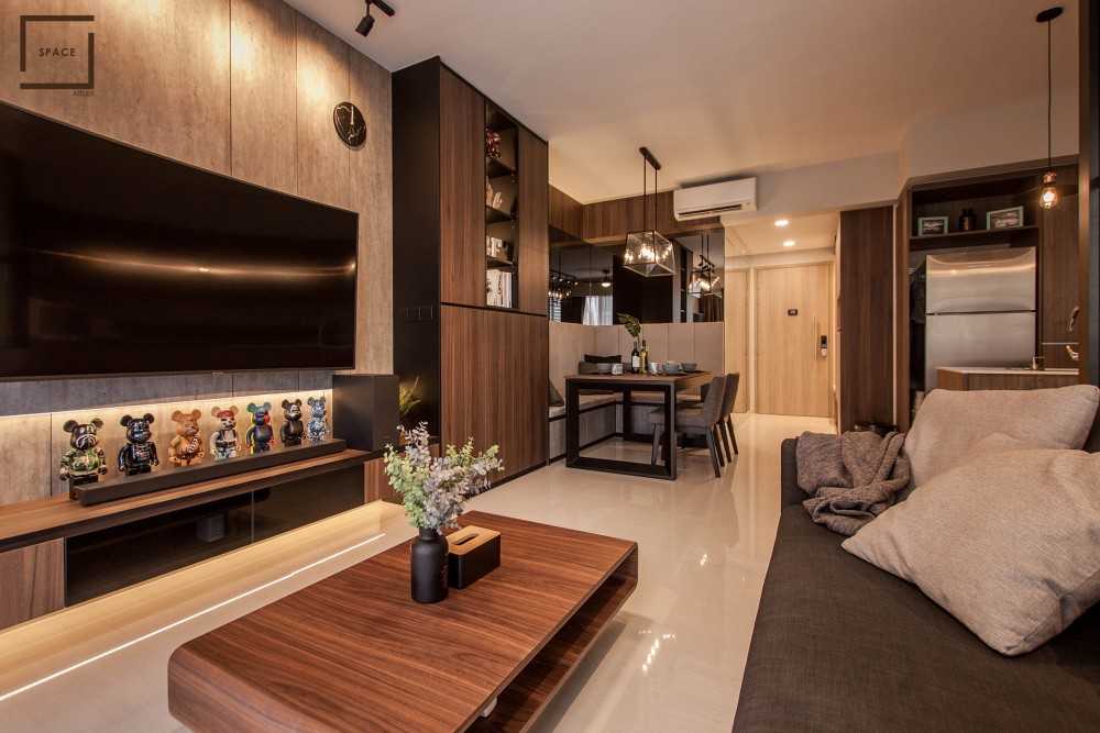 Industrial Living Room with TV Console and TV