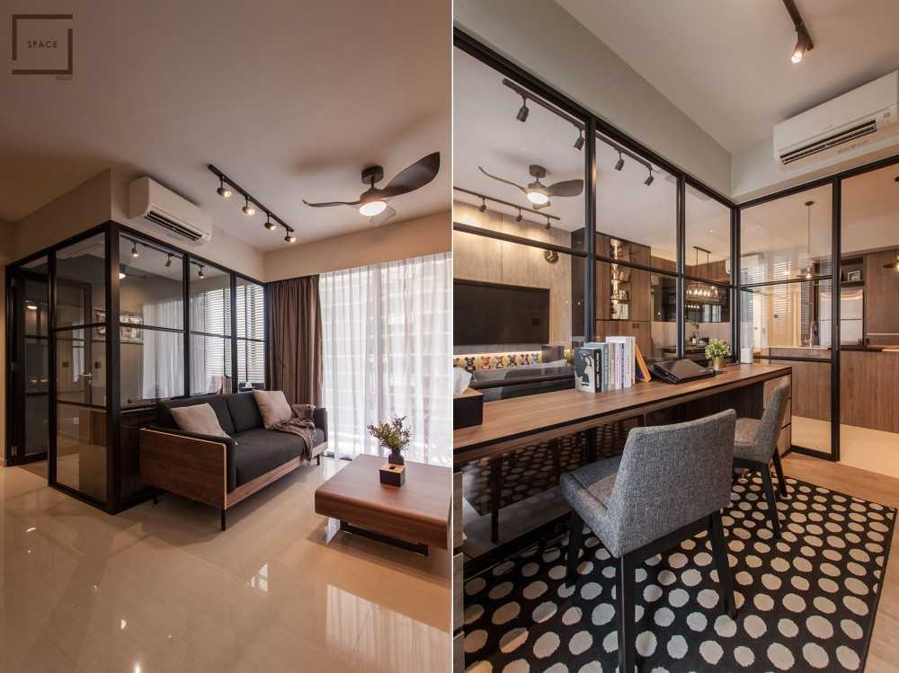 Industrial Living Room with TV Console and Feature Wall