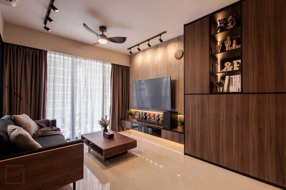 Industrial Living Room with TV Console and Sofa
