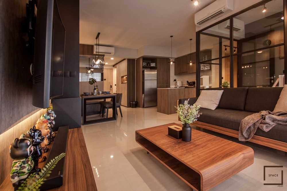 Industrial Living Room with TV Console and Sofa
