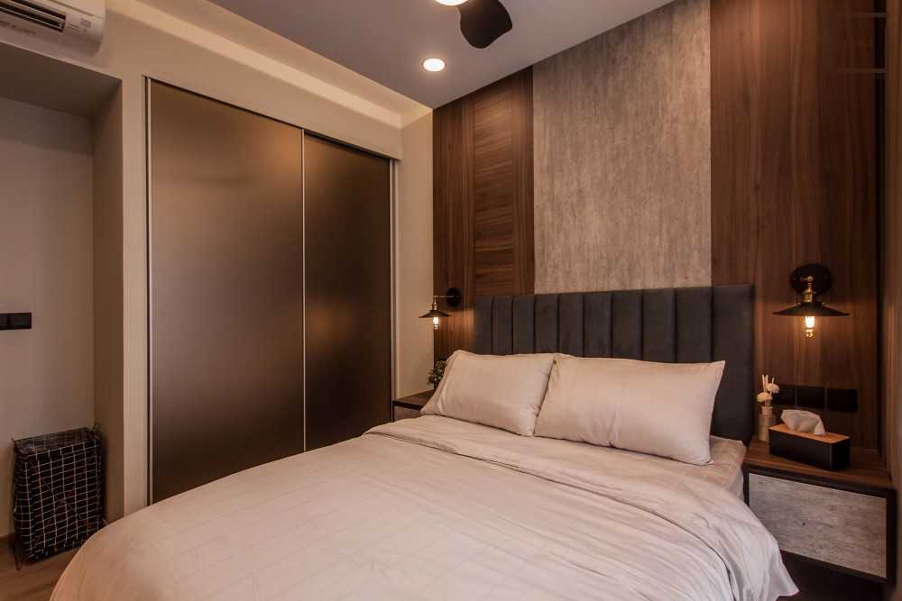 Industrial Bedroom with Ceiling Light and Wardrobe