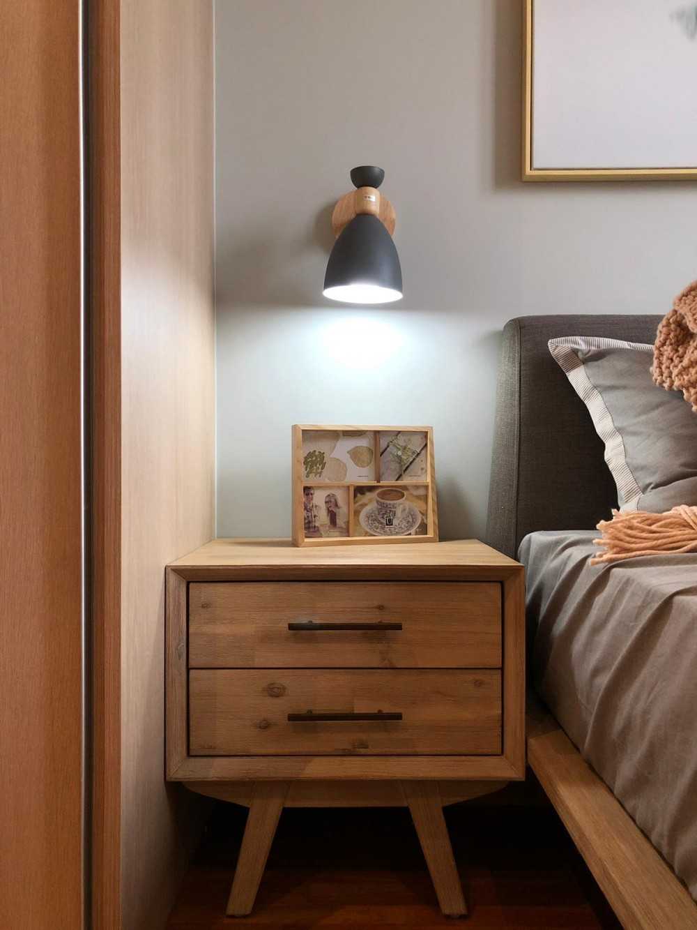 Scandinavian Bedroom with Parquet Floor and Ceiling Light