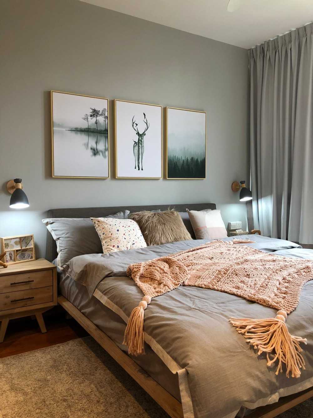 Scandinavian Bedroom with Parquet Floor and Bedside Table