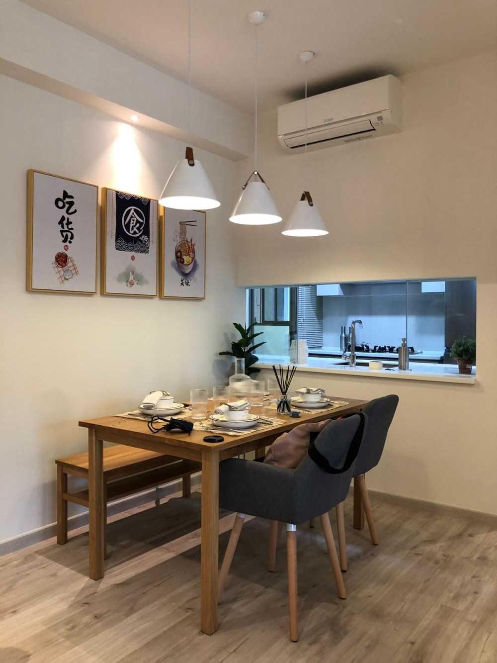 Scandinavian Dining Room with Ceiling Light and Dining Table