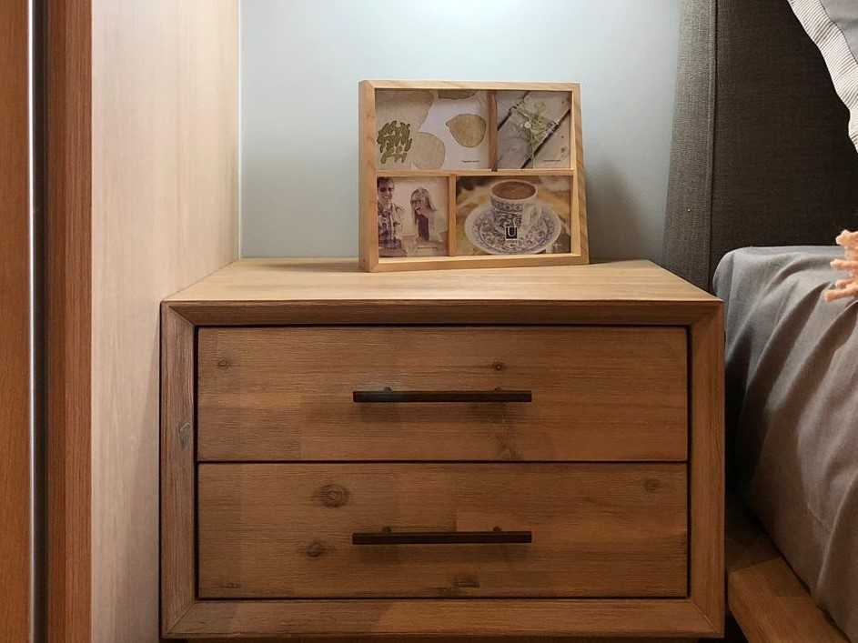 Scandinavian Bedroom with Parquet Floor and Bedside Table