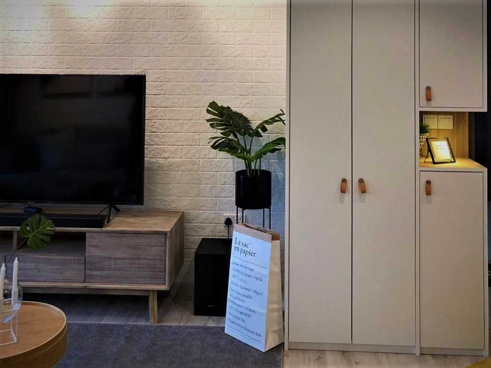 Scandinavian Living Room with Vinyl Flooring and TV Console