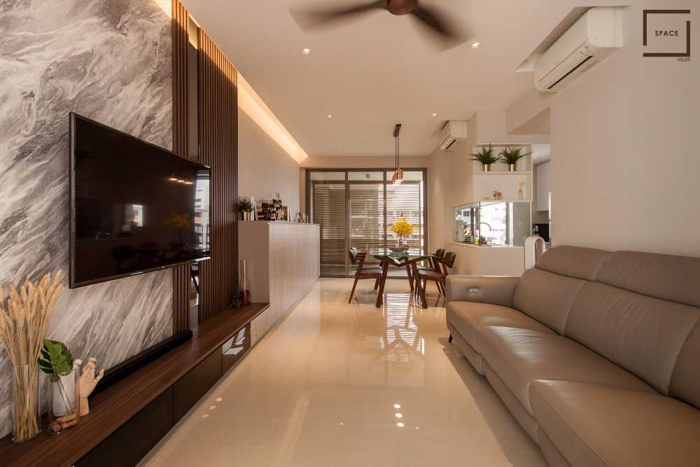 Minimalist Living Room with Wood Flooring and TV Console