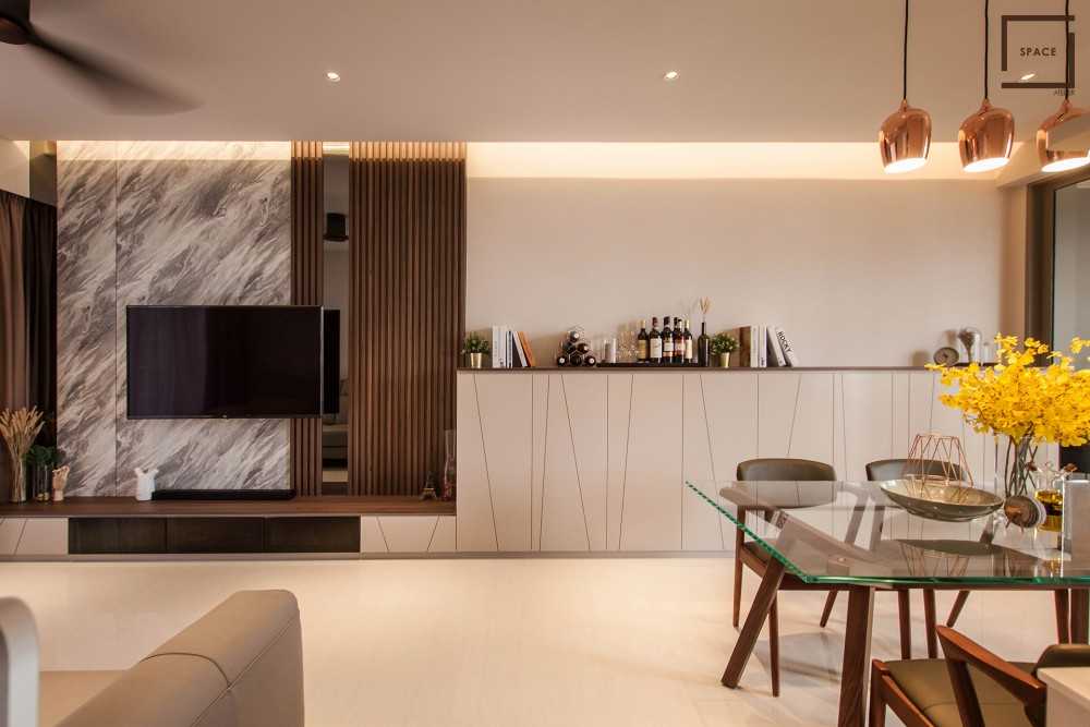 Minimalist Living Room with TV Console and Ceiling Light