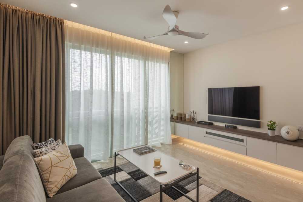Eclectic Living Room with Marble Floor and TV Console