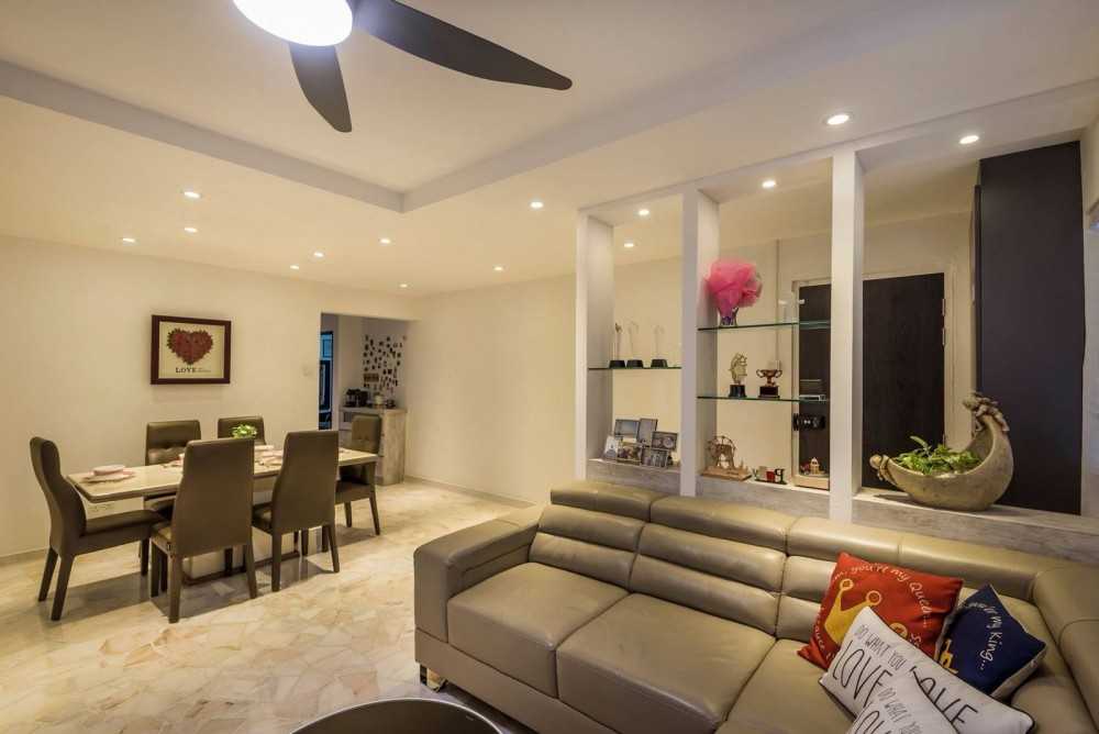 Minimalist Dining Room with Marble Floor and Drop Ceiling
