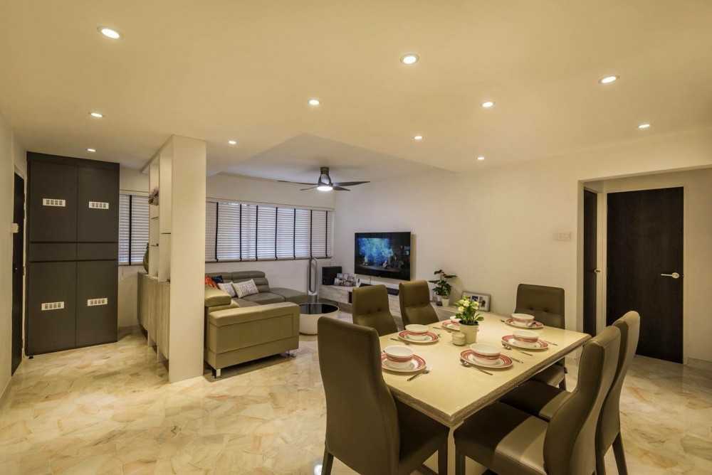 Minimalist Living Room with Marble Floor and TV Console