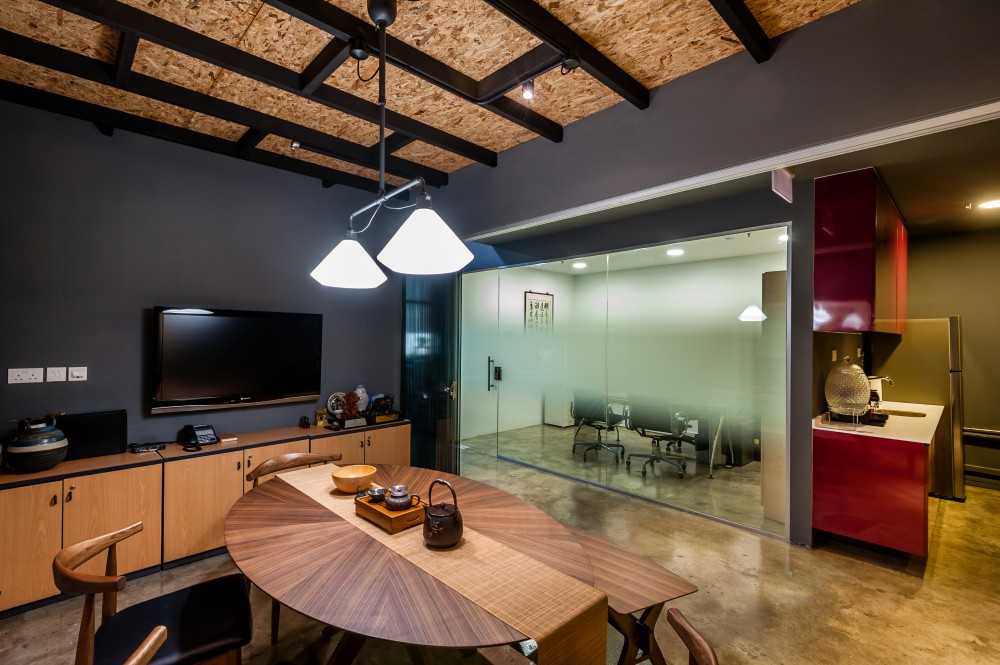 Industrial Office with Cement Floor and Glass Door