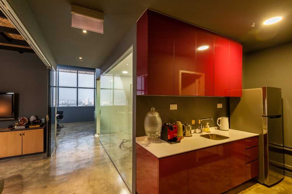 Industrial Pantry with Drop Ceiling and Glass Door