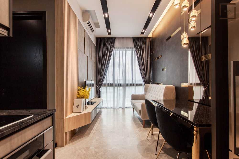 Contemporary Living Room with TV Console and Ceiling Light