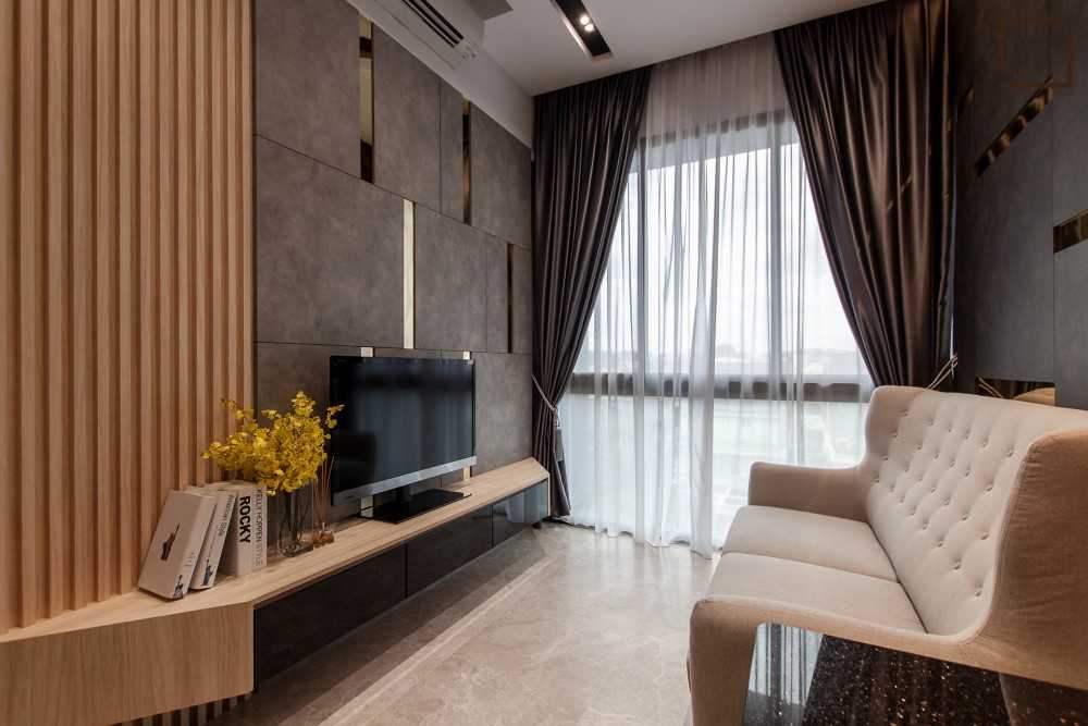 Contemporary Living Room with TV Console and Ceiling Light