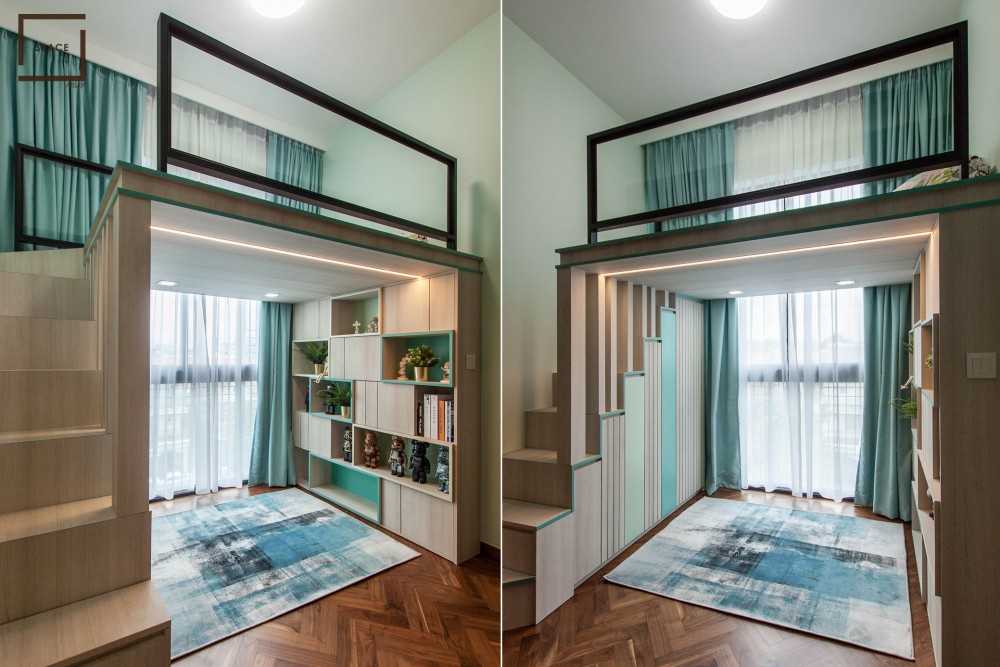 Contemporary Living Room with Bookshelf and Vinyl Flooring