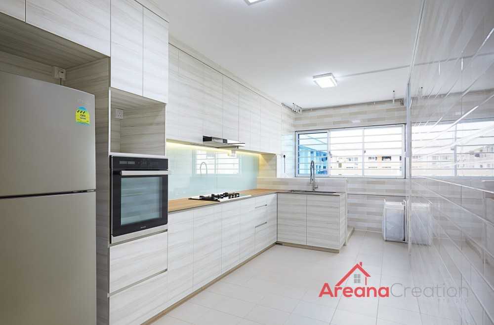 Contemporary Kitchen with Homogeneous Tiles and Kitchen Window