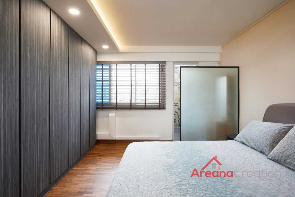Contemporary Bedroom with Wood Flooring and Cove Lighting