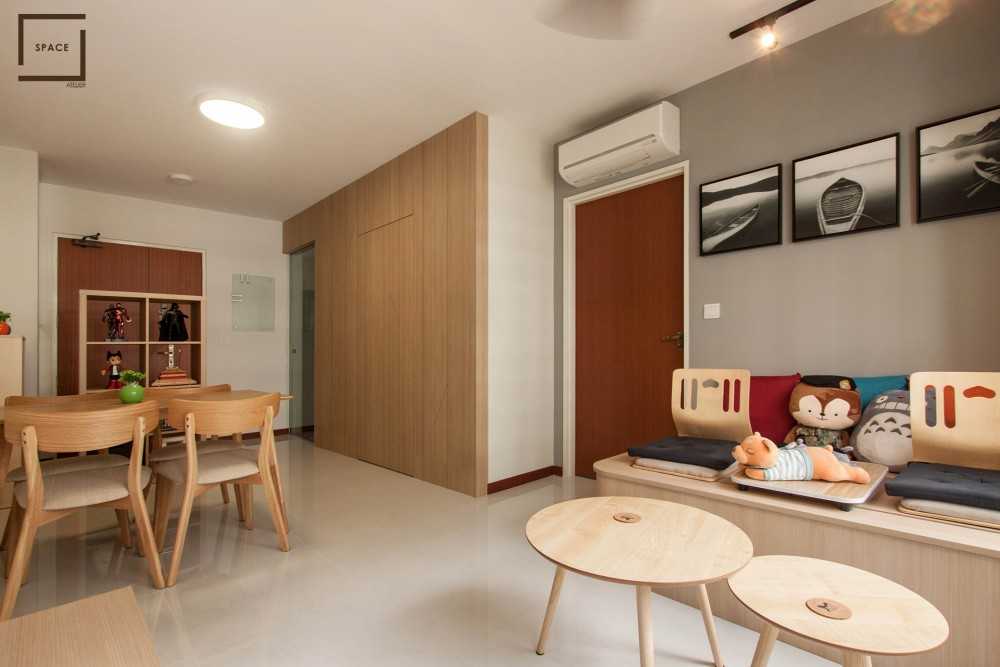 Scandinavian Living Room with Homogeneous Tiles and TV Console