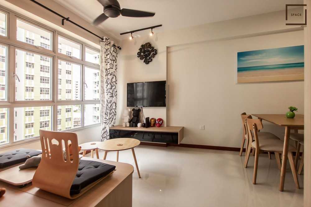 Scandinavian Dining Room with TV Console and Dining Table