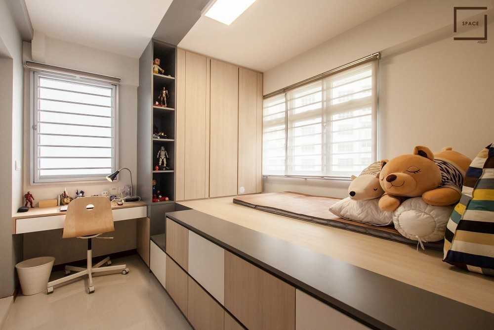 Scandinavian Bedroom with Bookshelf and Platform Bed