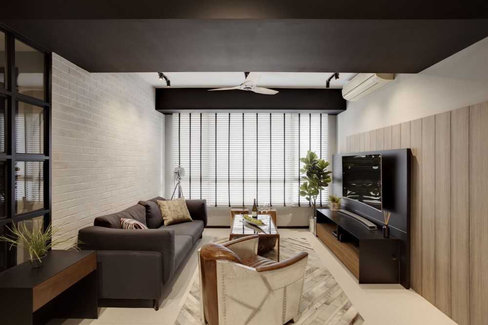 Modern Living Room with Feature Wall and Ceiling Fan