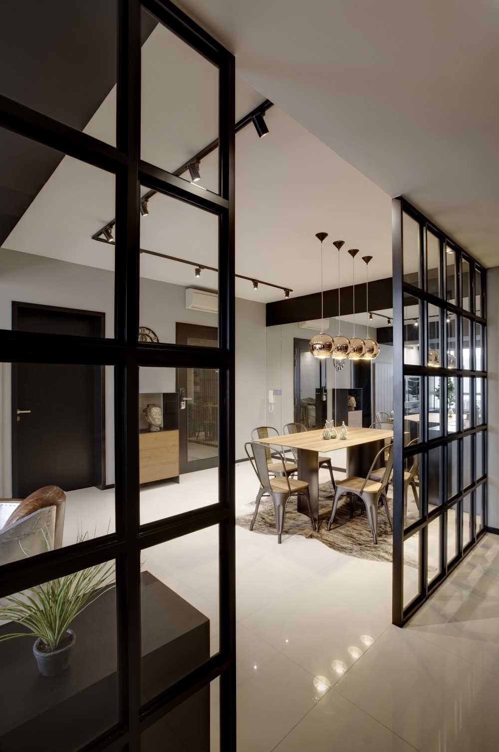 Modern Hallway with Artwork and Room Divider