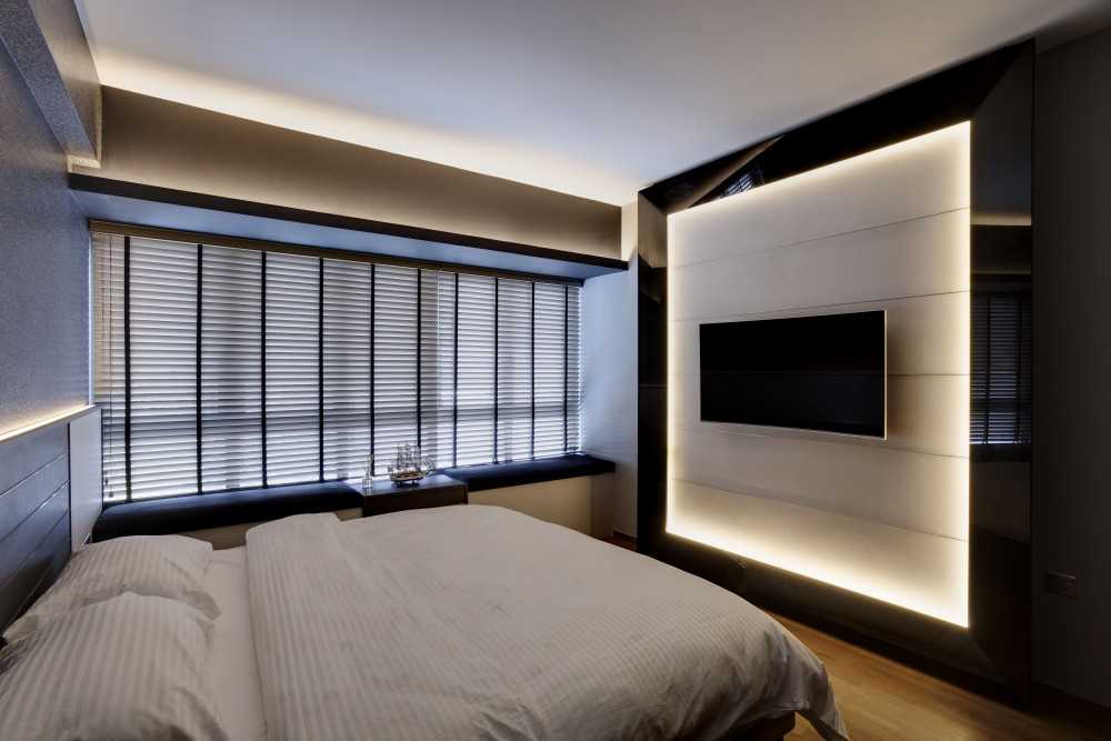 Modern Bedroom with Bay Window and Cove Lighting