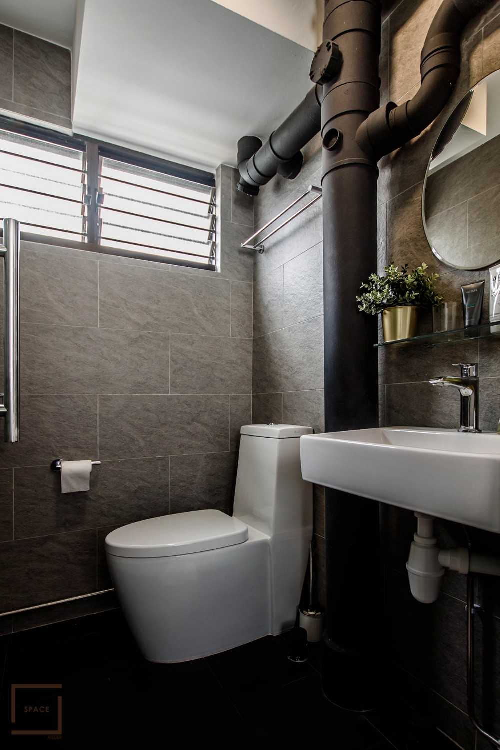 Industrial Bathroom with Mirror and Shower Screen