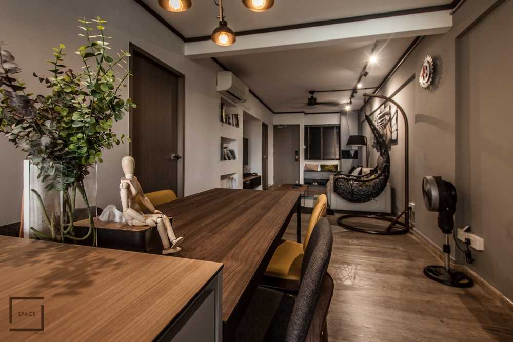 Industrial Living Room with Drop Light and Roller Blinds