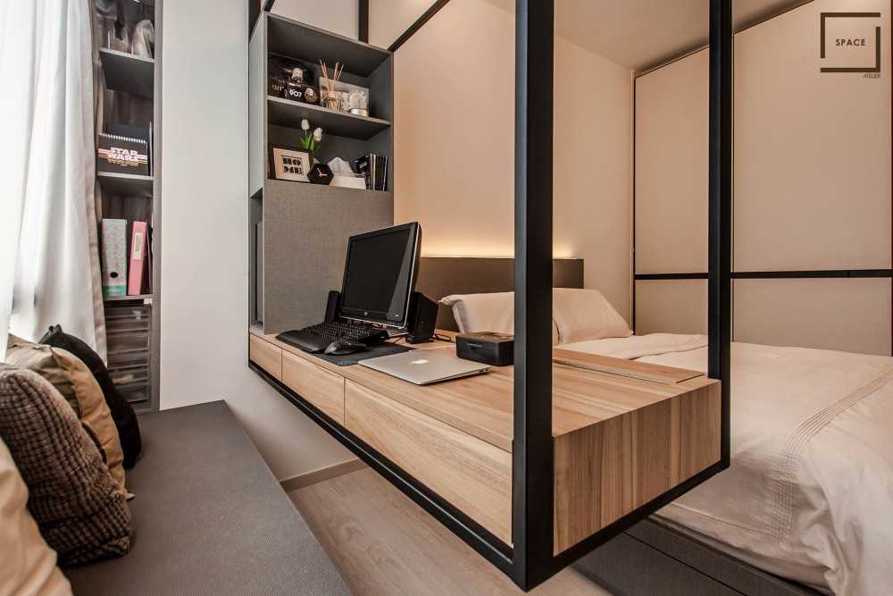 Scandinavian Bedroom with Bookshelf and Parquet Floor