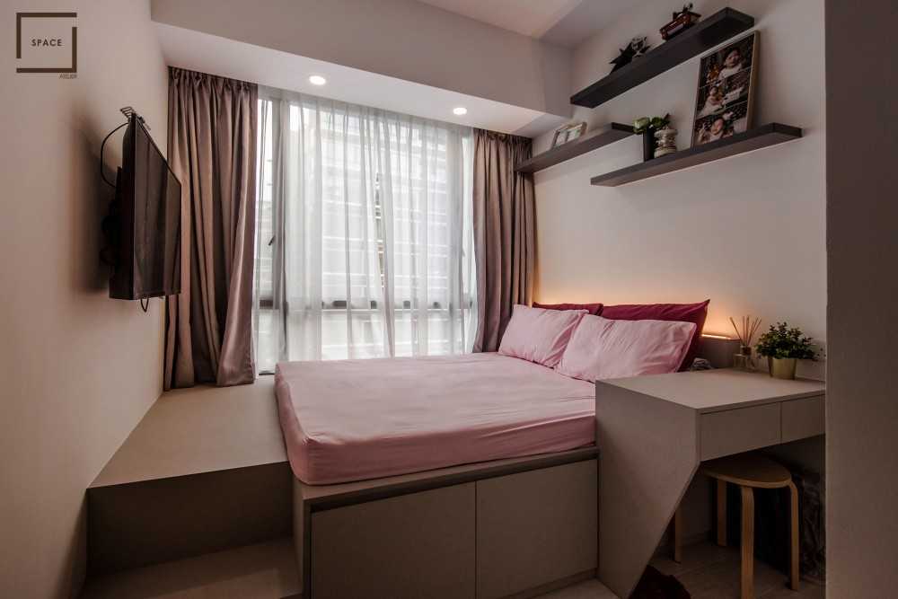 Scandinavian Bedroom with Bookshelf and Built-in Bed