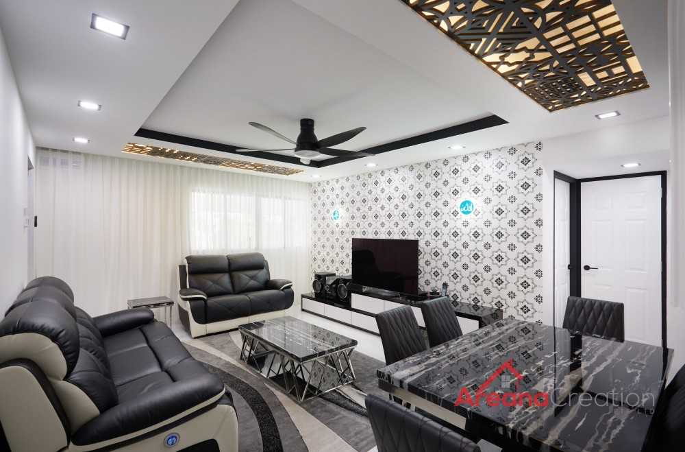 Contemporary Living Room with Homogeneous Tiles and Herringbone Tiling