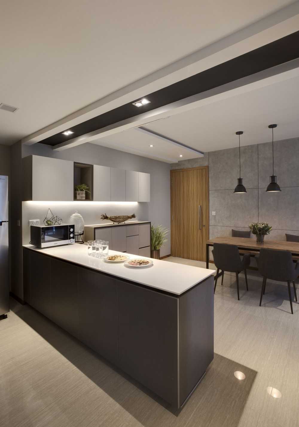 Contemporary Pantry with Kitchen Island and Ceiling Light