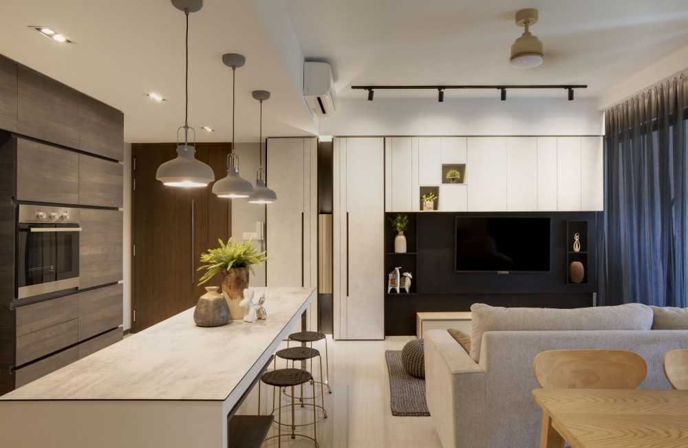 Modern Living Room with Countertop and Vinyl Flooring