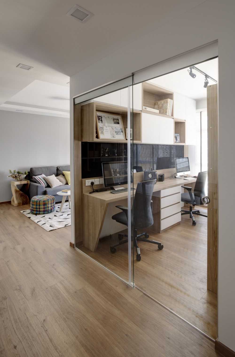 Scandinavian Office with Glass Door and Desk