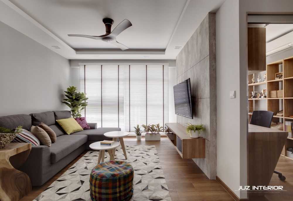 Scandinavian Living Room with TV Console and Feature Wall
