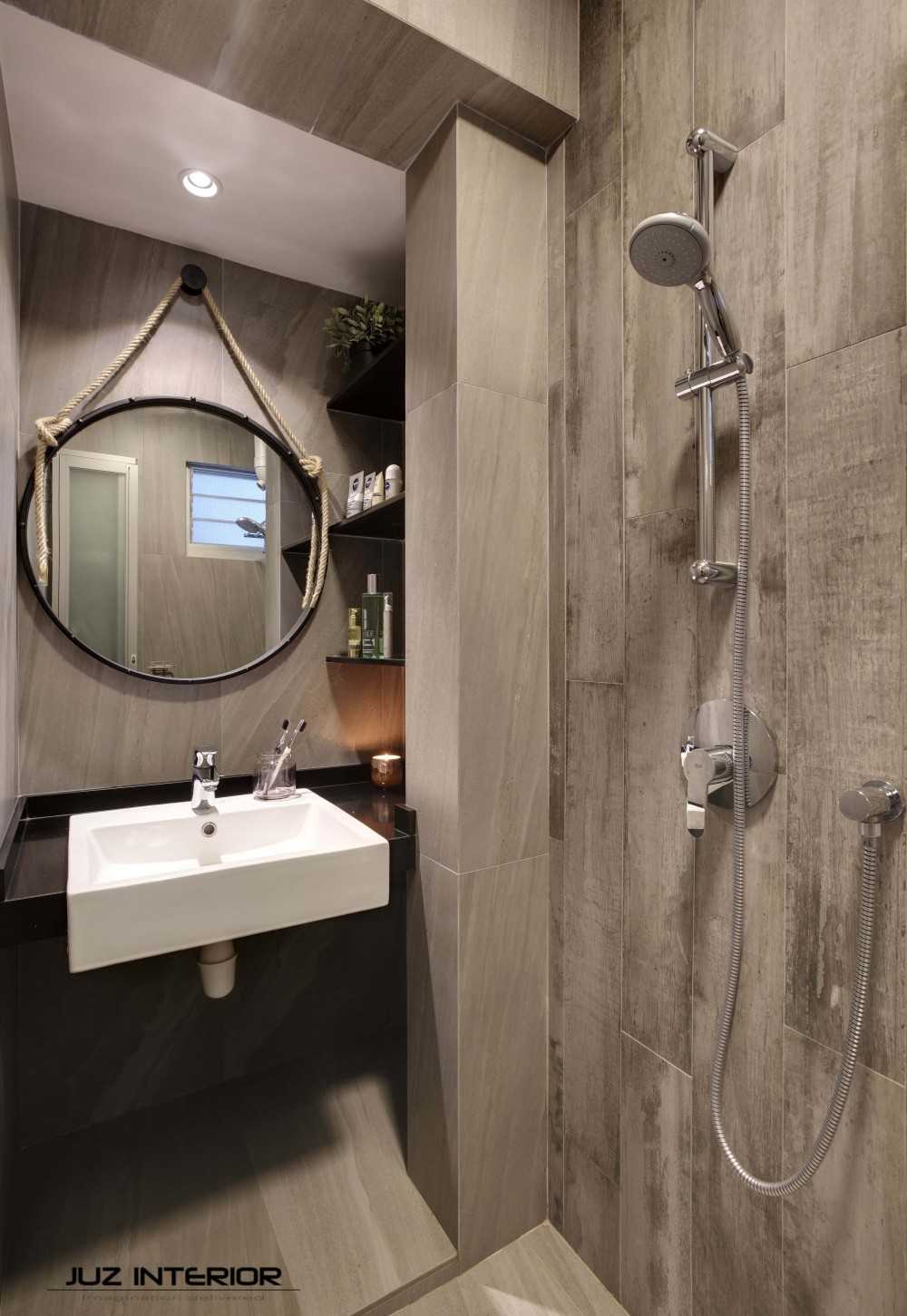Contemporary Bathroom with Mirror and Window Shutters