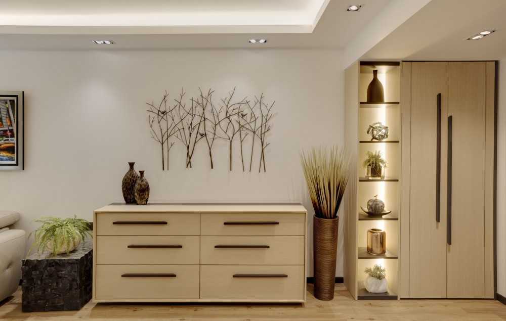 Modern Entryway with Artwork and Cupboard