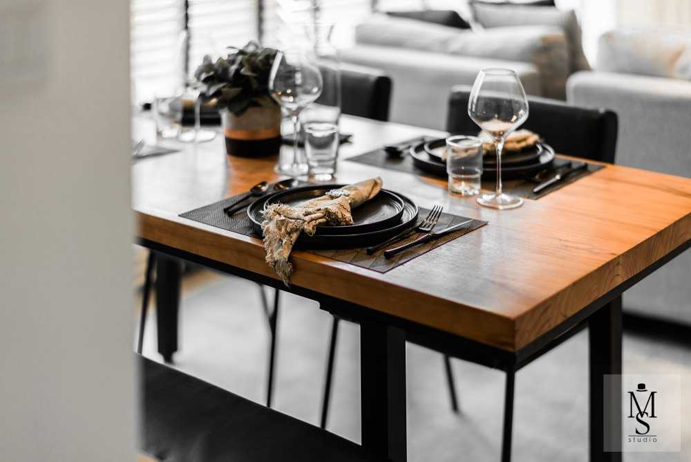 Industrial Dining Room with Downlights and Dining Table