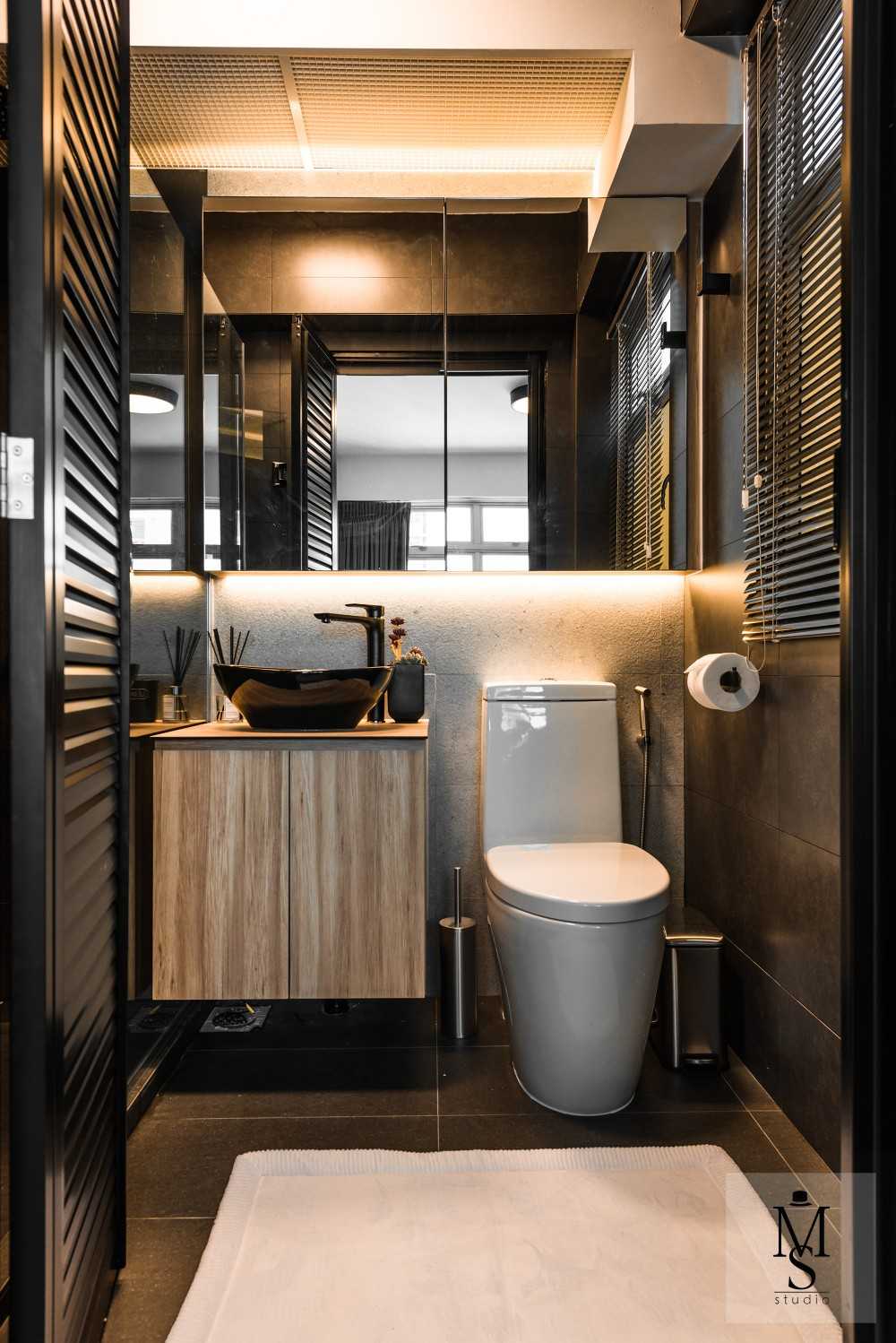 Industrial Bathroom with Mirror and Shower Screen