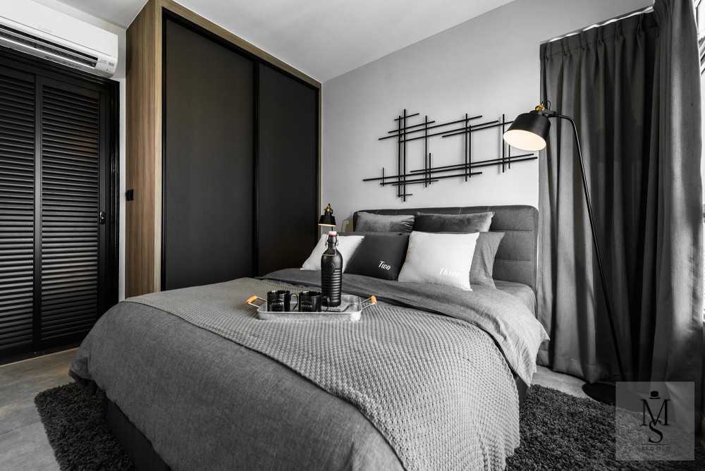 Industrial Bedroom with Marble Floor and Wardrobe