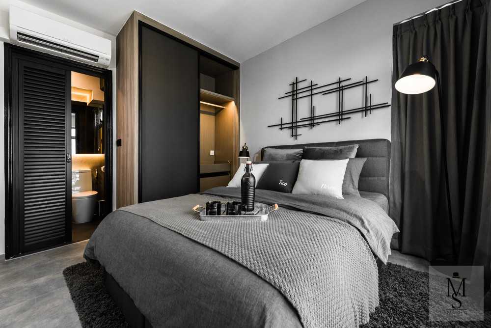 Industrial Bedroom with Marble Floor and Wardrobe