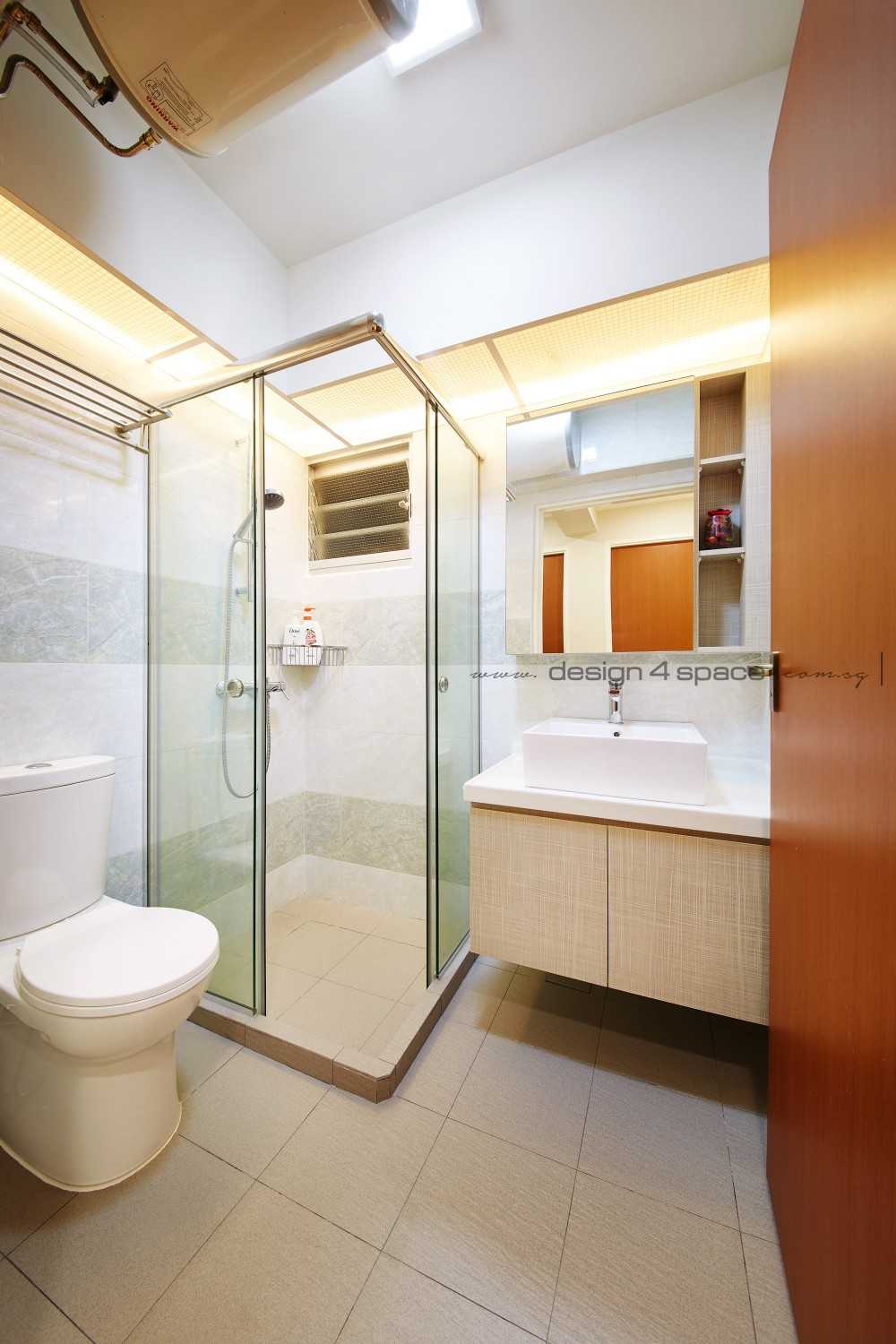 Contemporary Bathroom with Wood Flooring and Mirror