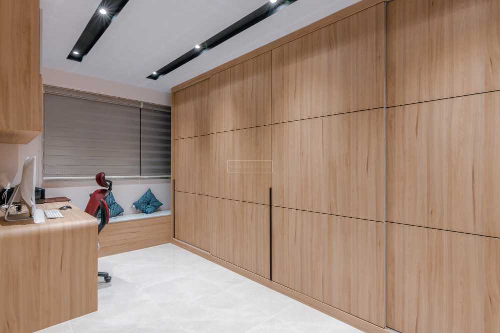 Scandinavian Bedroom with Drop Ceiling and Wardrobe