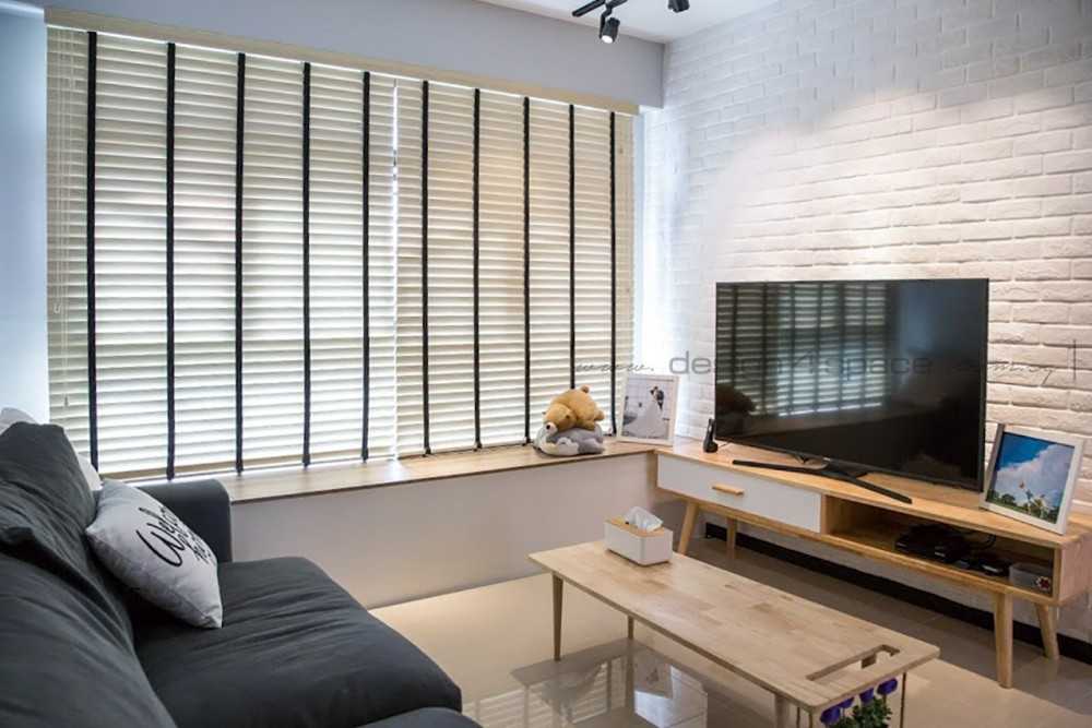 Scandinavian Living Room with Wood Flooring and TV Console