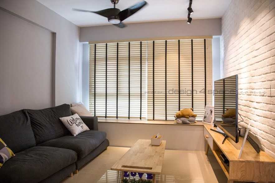Scandinavian Living Room with Wood Flooring and Sofa